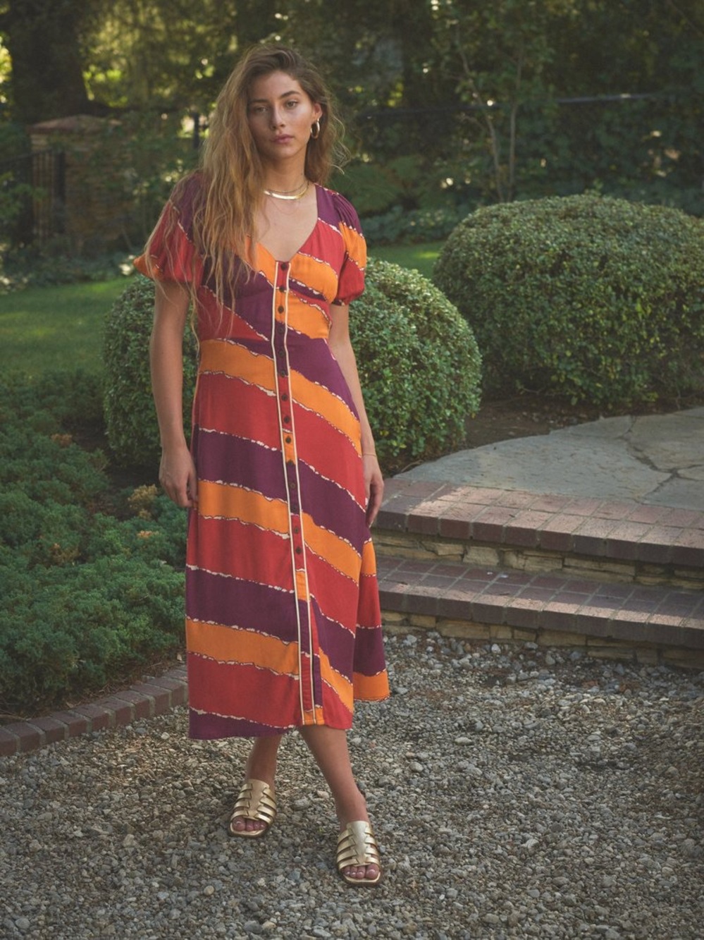 The Odells Gigi Dress Anthropologie Abstract Print MIDI Dress Boho Small